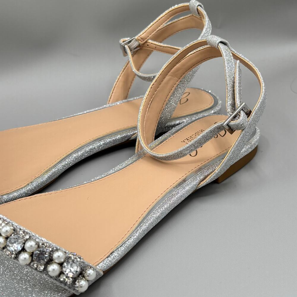 Jewel Badgley Mischka Women's Daria Silver Sparkle Bling Flat Sandals Size 8 New - Picture 5 of 11
